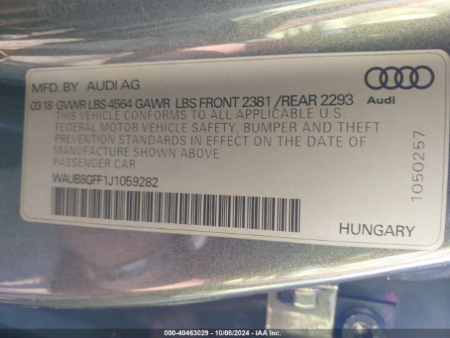 WAUB8GFF1J1059282 Audi A3 2.0t Premium/2.0t Tech Premium