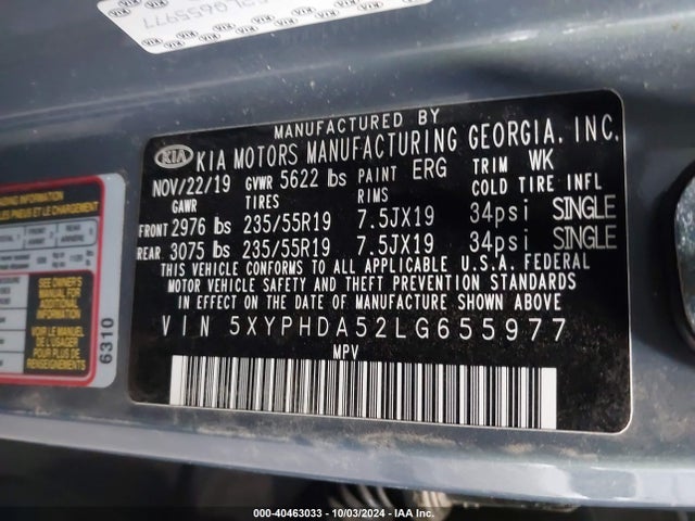 KIA Sorento 3.3l Ex 2020 5XYPHDA52LG655977 Image 9