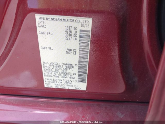 1N4AL3AP7HN316573 Nissan Altima 2.5 Sr