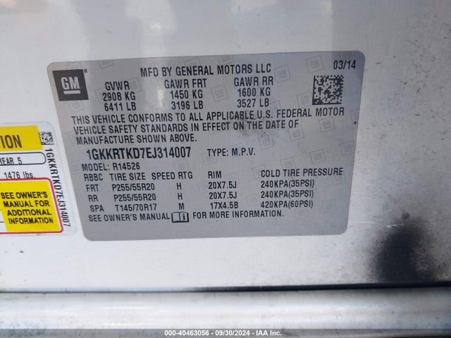 1GKKRTKD7EJ314007 GMC Acadia Denali