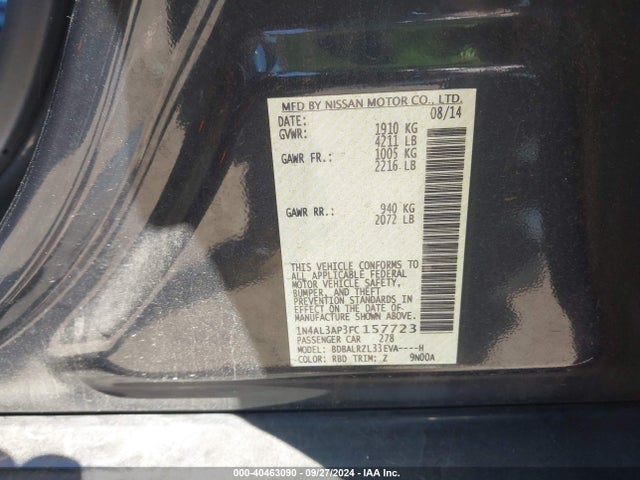Nissan Altima 2.5 Sl 2015 1N4AL3AP3FC157723 Image 9
