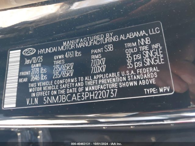 5NMJBCAE3PH220737 Hyundai TUCSON SEL