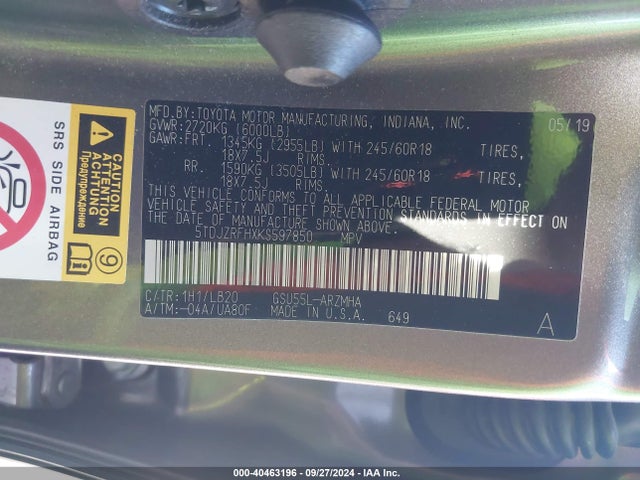Toyota Highlander Xle 2019 5TDJZRFHXKS597850 Image 9