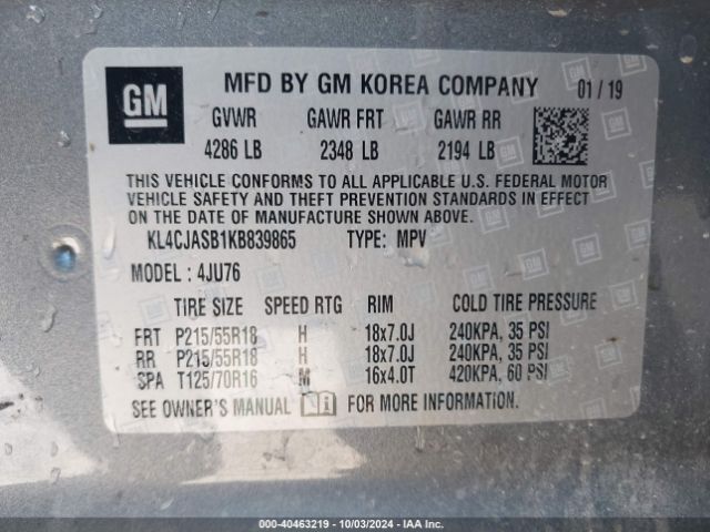KL4CJASB1KB839865 Buick Encore Fwd Preferred