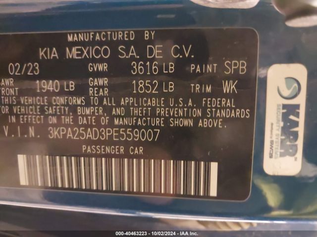 3KPA25AD3PE559007 KIA Rio 5-door S