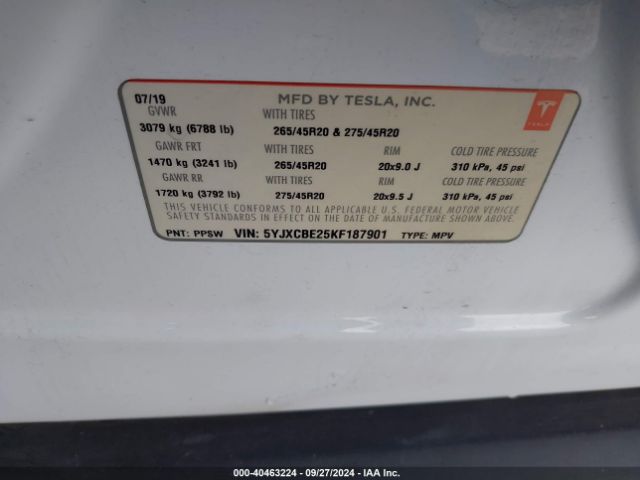 5YJXCBE25KF187901 Tesla Model X 100d/75d/long Range