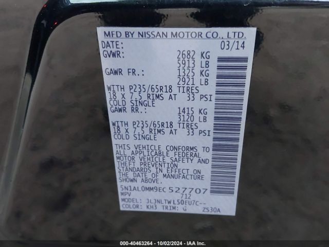 5N1AL0MM9EC527707 Infiniti QX60