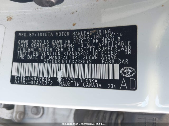 Toyota COROLLA LE 2015 2T1BURHE0FC238642 Image 9