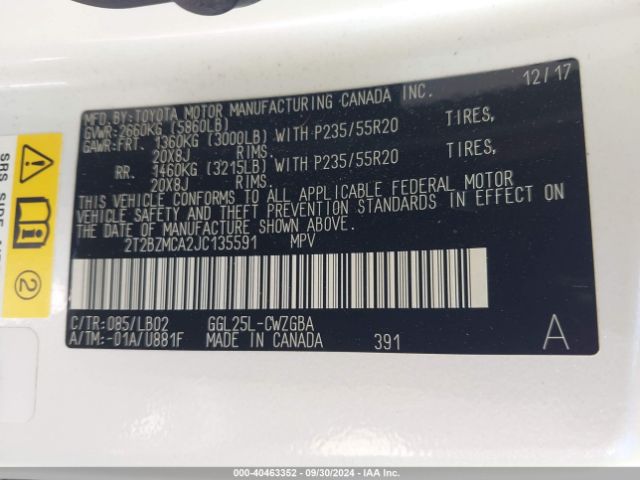 2T2BZMCA2JC135591 Lexus RX 350