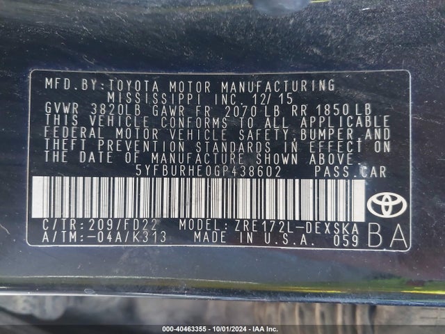 Toyota Corolla S Plus 2016 5YFBURHE0GP438602 Image 9