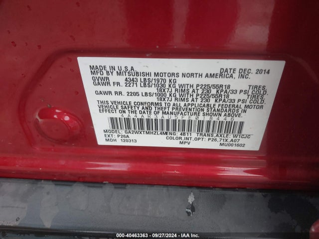 2015 MITSUBISHI OUTLANDER SPORT 4A4AR3AU5FE018446 Photo 8