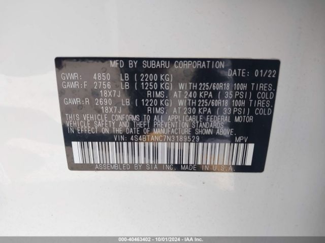 4S4BTANC7N3189529 Subaru Outback Limited