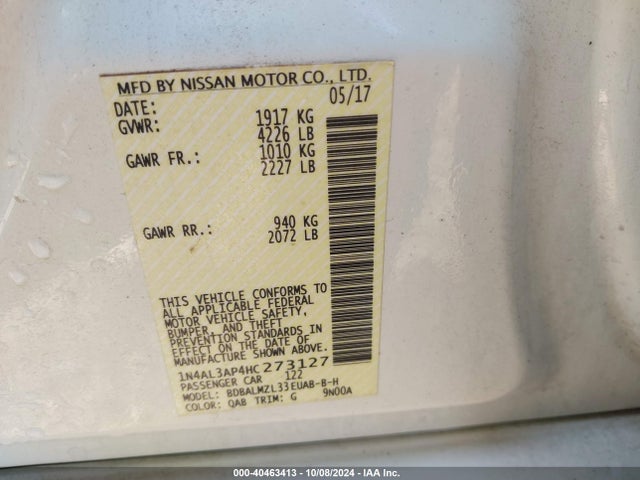 Nissan Altima 2.5 Sv 2017 1N4AL3AP4HC273127 Image 9