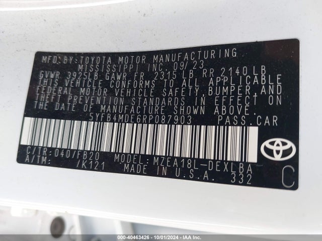 Toyota COROLLA LE 2024 5YFB4MDE6RP087903 Image 9