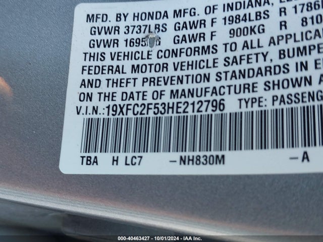 Honda Civic Lx 2017 19XFC2F53HE212796 Image 9
