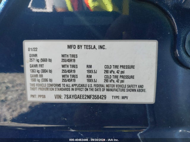 2022 TESLA MODEL Y 7SAYGAEE2NF358429 Photo 8