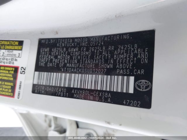 4T1DAACK0SU012027 Toyota CAMRY SE