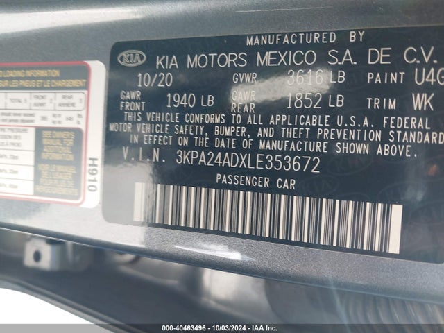 KIA RIO S 2020 3KPA24ADXLE353672 Image 9
