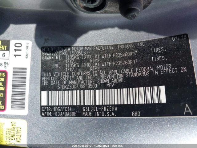 5TDKZ3DC7JS919500 Toyota Sienna Le 8 Passenger
