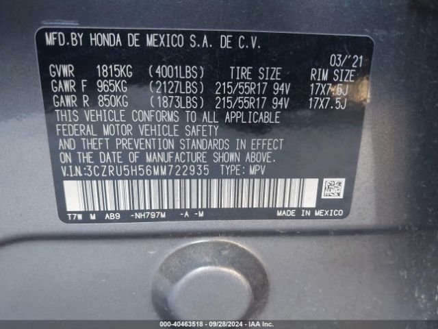 3CZRU5H56MM722935 Honda Hr-v 2wd Ex