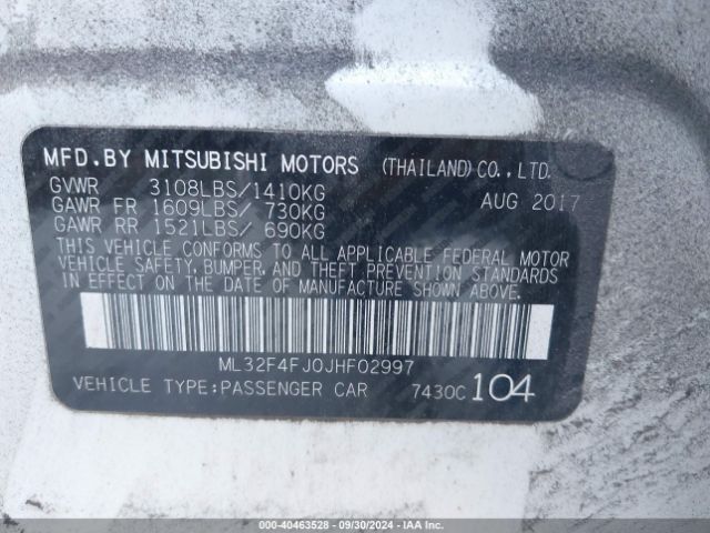 ML32F4FJ0JHF02997 Mitsubishi Mirage G4 Se