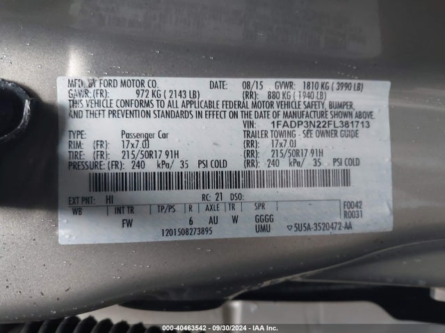 Ford Focus Titanium 2015 1FADP3N22FL381713 Image 9