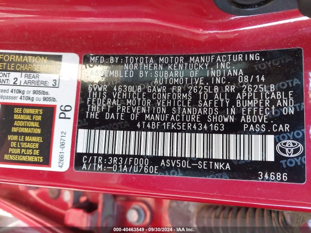 Toyota CAMRY LE 2014 4T4BF1FK5ER434163 Image 9