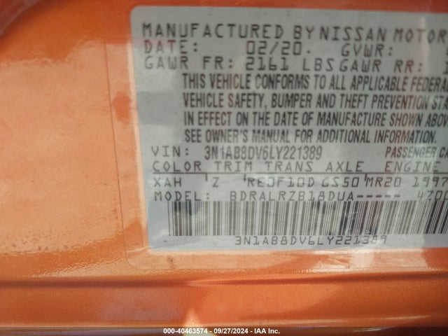 Nissan Sentra Sr Xtronic Cvt 2020 3N1AB8DV6LY221389 Image 9