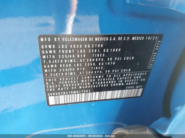 3VVVX7B27RM017561 Volkswagen Taos 1.5t Se