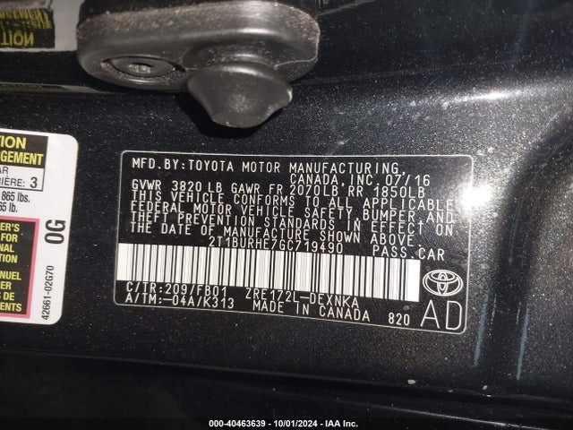 Toyota COROLLA LE 2016 2T1BURHE7GC719490 Image 9