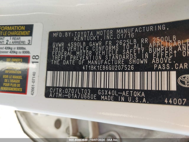 4T1BK1EB6GU207526 Toyota Avalon Touring