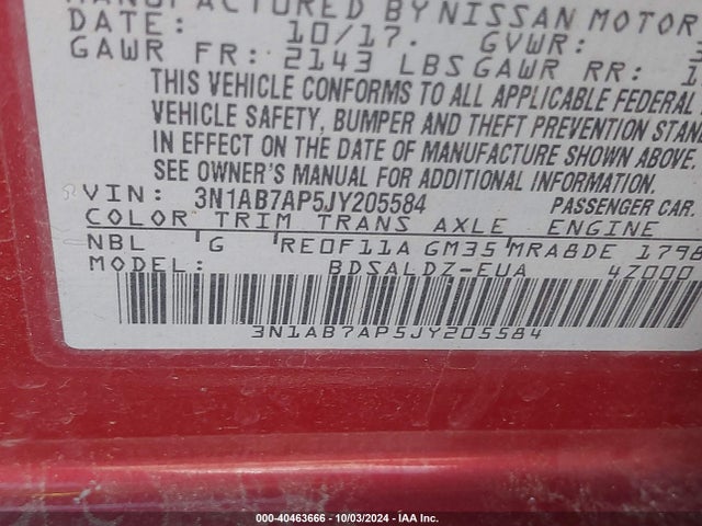 Nissan SENTRA SV 2018 3N1AB7AP5JY205584 Image 9
