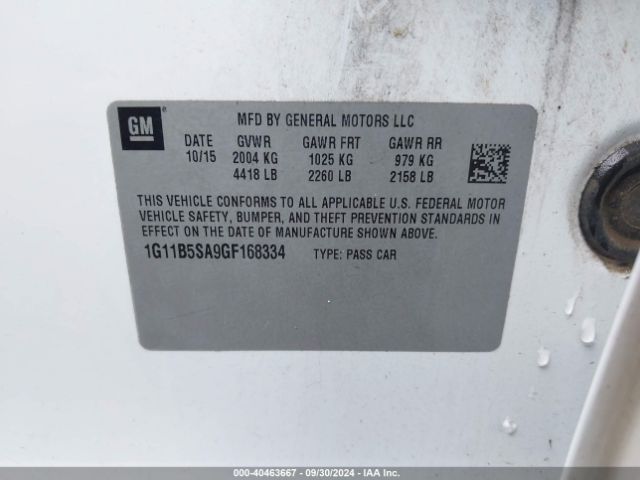 1G11B5SA9GF168334 Chevrolet Malibu Limited Ls
