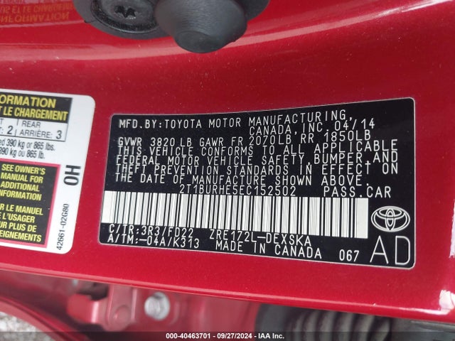 Toyota Corolla S Plus 2014 2T1BURHE5EC152502 Image 9