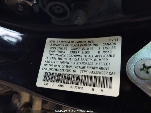 Honda Civic Lx 2014 2HGFB2F57EH500146 Image 9