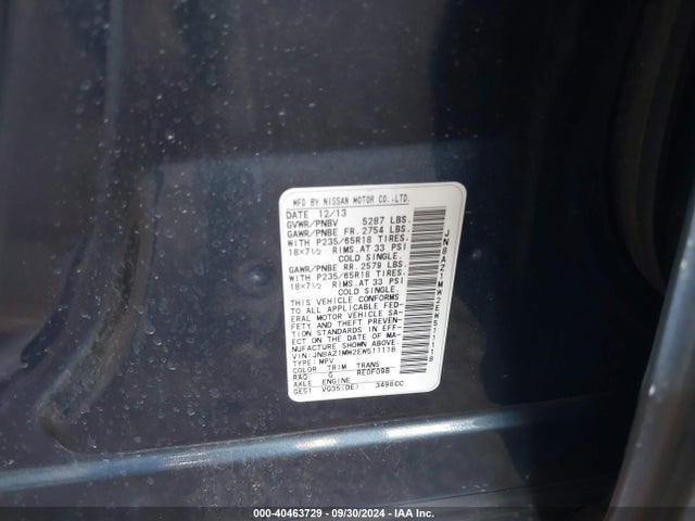 Nissan MURANO SL 2014 JN8AZ1MW2EW511118 Image 9