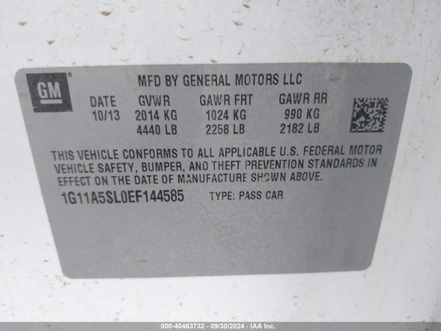 Chevrolet Malibu 1fl 2014 1G11A5SL0EF144585 Image 9