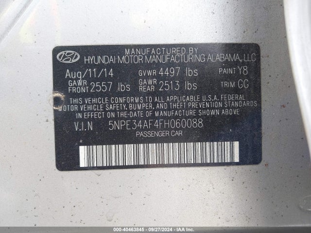 Hyundai Sonata Limited 2015 5NPE34AF4FH060088 Image 9