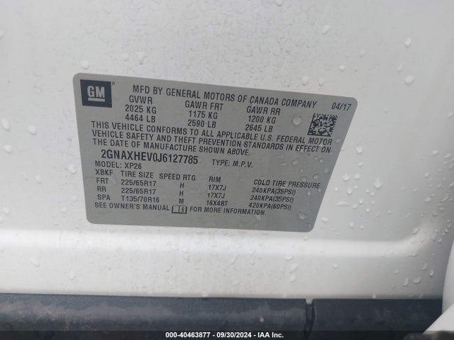 Chevrolet EQUINOX LS 2018 2GNAXHEV0J6127785 Image 9