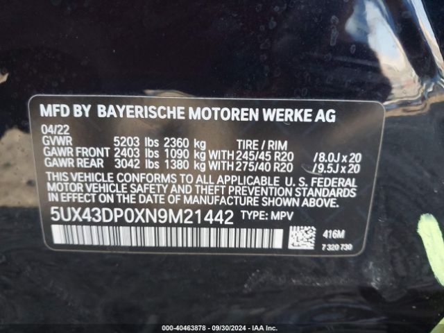 5UX43DP0XN9M21442 BMW X3 Sdrive30i