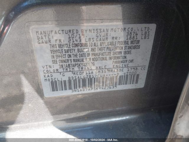 3N1AB7AP5KY427639 Nissan SENTRA SL