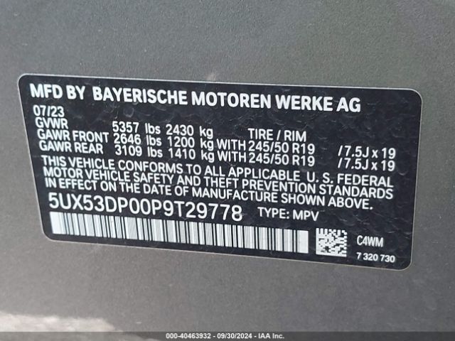 5UX53DP00P9T29778 BMW X3 Xdrive30i