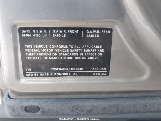 2005 SAAB 9-3 YS3FB49S451009942 Photo 8