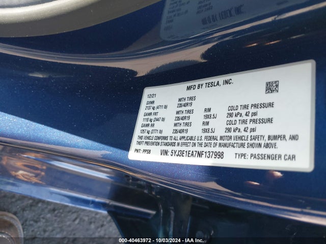 2022 TESLA MODEL 3 5YJ3E1EA7NF137998 Photo 8