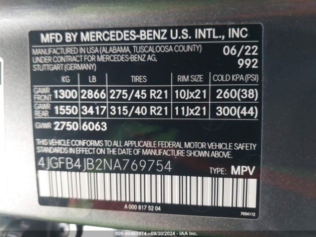 4JGFB4JB2NA769754 Mercedes-Benz GLE 350
