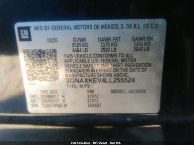 3GNAXKEV4LL255524 Chevrolet Equinox Fwd Lt 1.5l Turbo