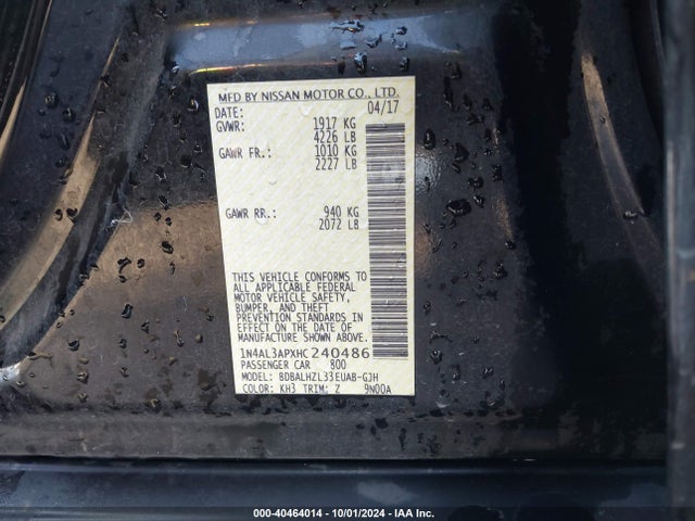 Nissan Altima 2.5 Sr 2017 1N4AL3APXHC240486 Image 9