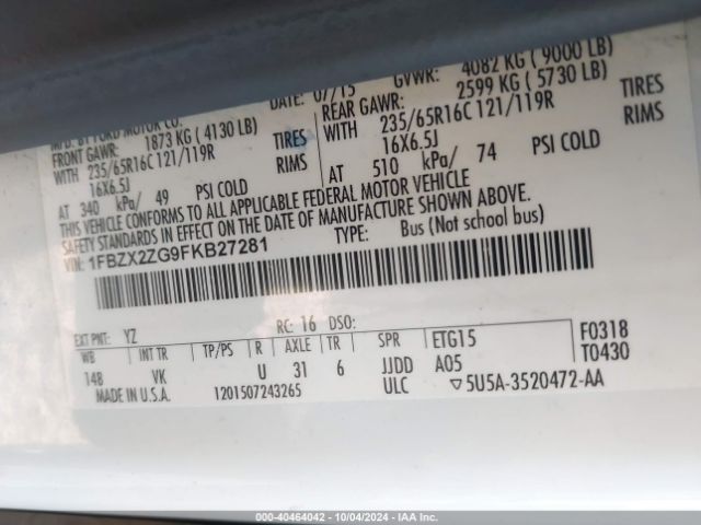 1FBZX2ZG9FKB27281 Ford Transit T-350