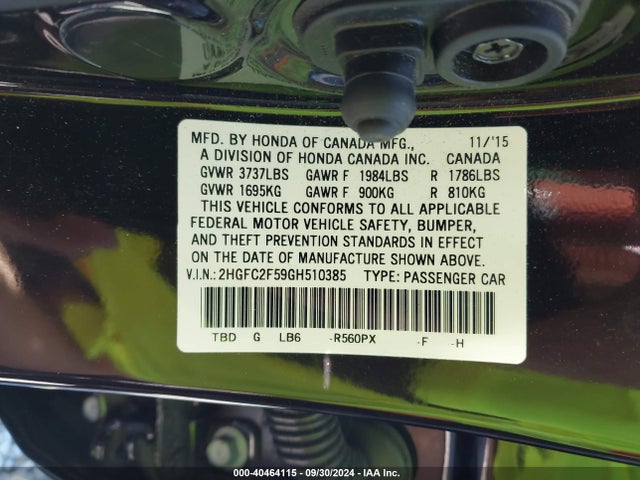 Honda Civic Lx 2016 2HGFC2F59GH510385 Image 9
