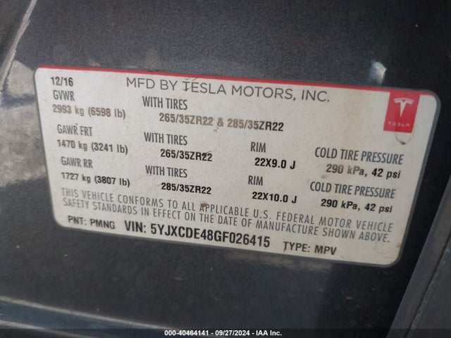 2016 TESLA MODEL X 5YJXCDE48GF026415 Photo 8